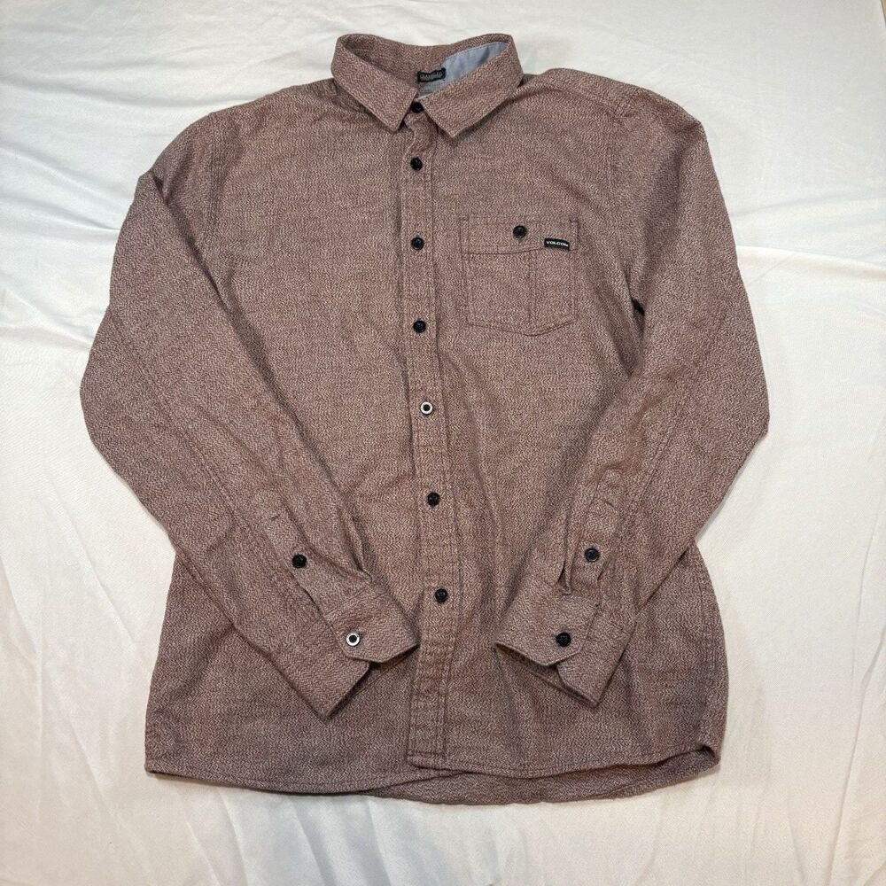 Volcom Button Up Shirt Men’s Small Classic Fit Heather Red Long Sleeve Casual